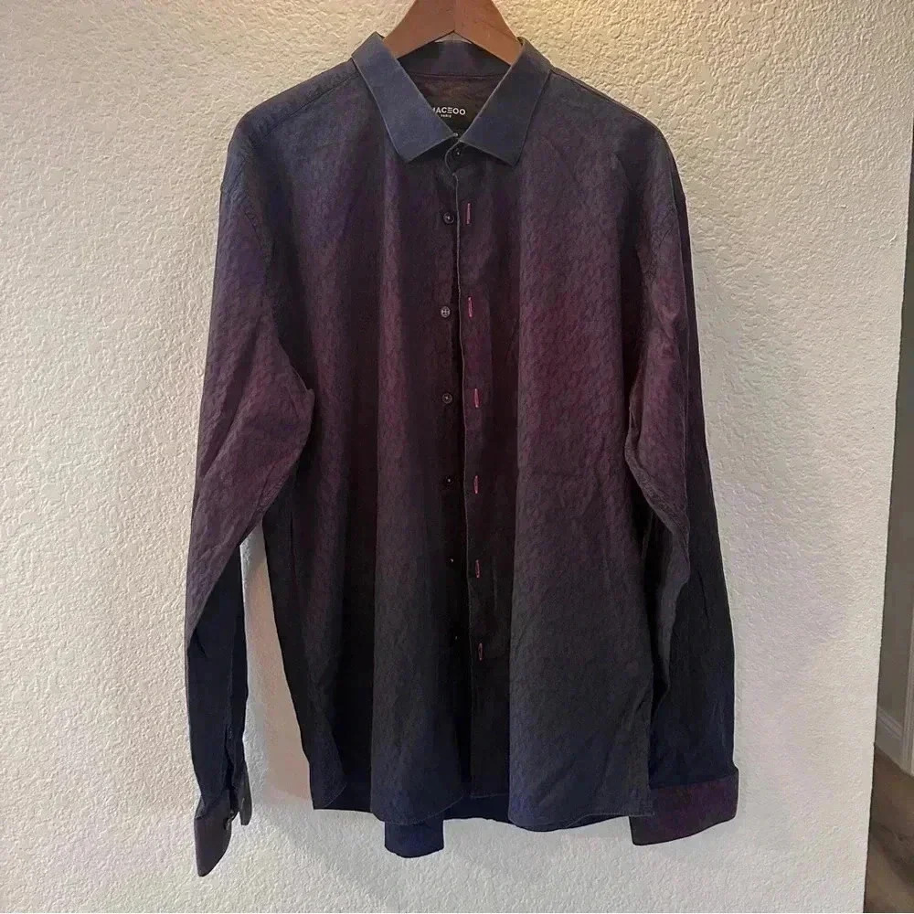 Maceoo Paris Men’s Italian Fabric Dress Shirt 4XL Slim Fit Gradient Long Sleeve